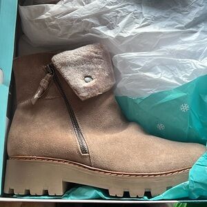 BareTraps Brown Ankle Boots with Faux Fur Trim